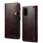 For Samsung Galaxy Note20 Denior Oil Wax Cowhide Magnetic Button Genuine Leather Case(Dark Red) - 1