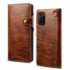 For Samsung Galaxy Note20 Ultra Denior Oil Wax Cowhide Magnetic Button Genuine Leather Case(Brown) - 1