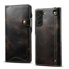 For Samsung Galaxy S21 5G Denior Oil Wax Cowhide Magnetic Button Genuine Leather Case(Black) - 1