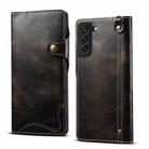 For Samsung Galaxy S21+ 5G Denior Oil Wax Cowhide Magnetic Button Genuine Leather Case(Black) - 1