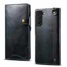 For Samsung Galaxy S21+ 5G Denior Oil Wax Cowhide Magnetic Button Genuine Leather Case(Dark Blue) - 1