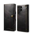 For Samsung Galaxy S22 Ultra 5G Denior Oil Wax Cowhide Magnetic Button Genuine Leather Case(Black) - 1