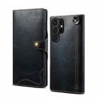 For Samsung Galaxy S22 Ultra 5G Denior Oil Wax Cowhide Magnetic Button Genuine Leather Case(Dark Blue) - 1