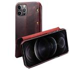 For iPhone 12 / 12 Pro Denior Oil Wax Top Layer Cowhide Simple Flip Leather Case(Dark Red) - 1