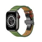Butterfly Buckle Genuine Leather Watch Band For Apple Watch Ultra 49mm / Series 8&7 45mm / SE 2&6&SE&5&4 44mm / 3&2&1 42mm(Green+Black Buckle) - 1