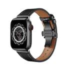 Butterfly Buckle Genuine Leather Watch Band For Apple Watch Ultra 49mm&Watch Ultra 2 49mm / Series 9&8&7 45mm / SE 3&SE 2&6&SE&5&4 44mm / 3&2&1 42mm(Black+Black Buckle) - 1