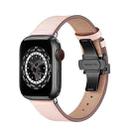 Butterfly Buckle Genuine Leather Watch Band For Apple Watch Ultra 49mm / Series 8&7 45mm / SE 2&6&SE&5&4 44mm / 3&2&1 42mm(Light Pink+Black Buckle) - 1