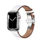 Butterfly Buckle Genuine Leather Watch Band For Apple Watch Ultra 49mm&Watch Ultra 2 49mm / Series 9&8&7 45mm / SE 3&SE 2&6&SE&5&4 44mm / 3&2&1 42mm(White+Silver Buckle) - 1