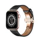 Butterfly Buckle Genuine Leather Watch Band For Apple Watch Ultra 49mm / Series 8&7 45mm / SE 2&6&SE&5&4 44mm / 3&2&1 42mm(Black+Rose Gold Buckle) - 1