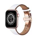 Butterfly Buckle Genuine Leather Watch Band For Apple Watch Ultra 49mm&Watch Ultra 2 49mm / Series 9&8&7 45mm / SE 3&SE 2&6&SE&5&4 44mm / 3&2&1 42mm(White+Rose Gold Buckle) - 1