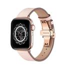 Butterfly Buckle Genuine Leather Watch Band For Apple Watch Ultra 49mm / Series 8&7 45mm / SE 2&6&SE&5&4 44mm / 3&2&1 42mm(Light Pink+Rose Gold Buckle) - 1