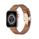 Butterfly Buckle Genuine Leather Watch Band For Apple Watch Ultra 49mm&Watch Ultra 2 49mm / Series 9&8&7 45mm / SE 3&SE 2&6&SE&5&4 44mm / 3&2&1 42mm(Brown+Rose Gold Buckle) - 1