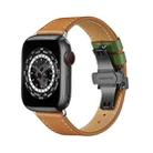 Butterfly Buckle Genuine Leather Watch Band For Apple Watch Series 8&7 41mm / SE 2&6&SE&5&4 40mm / 3&2&1 38mm(Brown-Green+Black Buckle) - 1