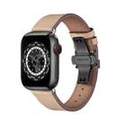 Butterfly Buckle Genuine Leather Watch Band For Apple Watch Series 9&8&7 41mm / SE 3&SE 2&6&SE&5&4 40mm / 3&2&1 38mm(Apricot+Black Buckle) - 1