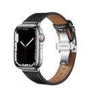 Butterfly Buckle Genuine Leather Watch Band For Apple Watch Series 8&7 41mm / SE 2&6&SE&5&4 40mm / 3&2&1 38mm(Brown+Silver Buckle) - 1