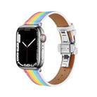 Butterfly Buckle Genuine Leather Watch Band For Apple Watch Series 9&8&7 41mm / SE 3&SE 2&6&SE&5&4 40mm / 3&2&1 38mm(Rainbow+Silver Buckle) - 1