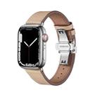 Butterfly Buckle Genuine Leather Watch Band For Apple Watch Series 8&7 41mm / SE 2&6&SE&5&4 40mm / 3&2&1 38mm(Apricot+Silver Buckle) - 1