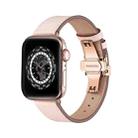 Butterfly Buckle Genuine Leather Watch Band For Apple Watch Series 8&7 41mm / SE 2&6&SE&5&4 40mm / 3&2&1 38mm(Light Pink+Rose Gold Buckle) - 1