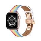 Butterfly Buckle Genuine Leather Watch Band For Apple Watch Series 9&8&7 41mm / SE 3&SE 2&6&SE&5&4 40mm / 3&2&1 38mm(Rainbow+Rose Gold Buckle) - 1