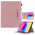 For iPad 10th Gen 10.9 2022 Glitter Metal Buckle Leather Smart Tablet Case(Rose Gold) - 1