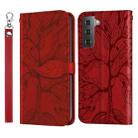 For Samsung Galaxy S23+ 5G Life Tree Embossing Pattern Leather Phone Case(Red) - 1