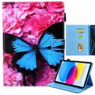 For iPad 10th Gen 10.9 2022 Colored Drawing Leather Smart Tablet Case(Red Flower Blue Butterfly) - 1