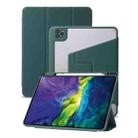 For iPad Pro 11 2022 / 2021 / 2020 / 2018 / Air 2022 / 2020 10.9 3-Fold 360 Rotation Acrylic Leather Smart Tablet Case(Deep Green) - 1