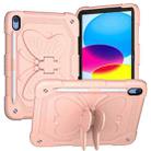 For iPad 10th Gen 10.9 2022 Butterfly Kickstand Heavy Duty Hard Rugged Tablet Case(Rose Pink) - 1