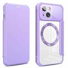 For iPhone 14 Plus CD Texture Magsafe Flip Leather Phone Case(Purple) - 1