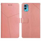 For Motorola Moto E22s HT01 Y-shaped Pattern Flip Leather Phone Case(Pink) - 1