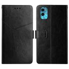 For Motorola Moto E22s HT01 Y-shaped Pattern Flip Leather Phone Case(Black) - 1