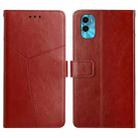 For Motorola Moto E22s HT01 Y-shaped Pattern Flip Leather Phone Case(Brown) - 1