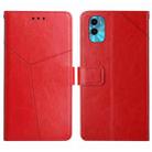 For Motorola Moto E22s HT01 Y-shaped Pattern Flip Leather Phone Case(Red) - 1