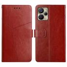 For Realme 9i 5G HT01 Y-shaped Pattern Flip Leather Phone Case(Brown) - 1