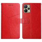 For Realme 9i 5G HT01 Y-shaped Pattern Flip Leather Phone Case(Red) - 1