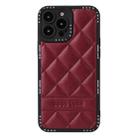 For iPhone 14 Diamond Pattern Leather Phone Case(Wine Red) - 1