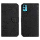 For Motorola Moto E22s HT03 Skin Feel Butterfly Embossed Flip Leather Phone Case(Black) - 1