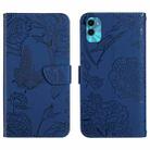 For Motorola Moto E22s HT03 Skin Feel Butterfly Embossed Flip Leather Phone Case(Blue) - 1