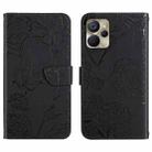 For Realme 9i 5G HT03 Skin Feel Butterfly Embossed Flip Leather Phone Case(Black) - 1
