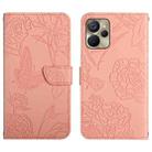 For Realme 9i 5G HT03 Skin Feel Butterfly Embossed Flip Leather Phone Case(Pink) - 1