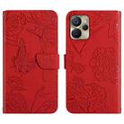 For Realme 9i 5G HT03 Skin Feel Butterfly Embossed Flip Leather Phone Case(Red) - 1