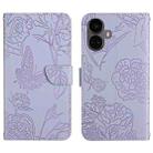 For Realme 10 Pro+ HT03 Skin Feel Butterfly Embossed Flip Leather Phone Case(Purple) - 1