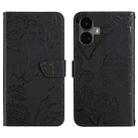 For Realme 10 Pro+ HT03 Skin Feel Butterfly Embossed Flip Leather Phone Case(Black) - 1