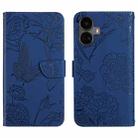 For Realme 10 Pro+ HT03 Skin Feel Butterfly Embossed Flip Leather Phone Case(Blue) - 1