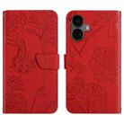 For Realme 10 Pro+ HT03 Skin Feel Butterfly Embossed Flip Leather Phone Case(Red) - 1
