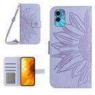 For Motorola Moto E22s Skin Feel Sun Flower Pattern Flip Leather Phone Case with Lanyard(Purple) - 1