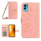 For Motorola Moto E22s Skin Feel Sun Flower Pattern Flip Leather Phone Case with Lanyard(Pink) - 1