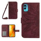 For Motorola Moto E22s Skin Feel Sun Flower Pattern Flip Leather Phone Case with Lanyard(Wine Red) - 1