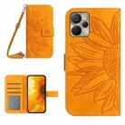 For Realme 9i 5G Skin Feel Sun Flower Pattern Flip Leather Phone Case with Lanyard(Yellow) - 1