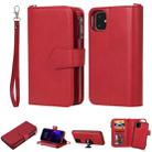 For iPhone 11 2 in 1 Solid Color Zipper Shockproof Protective Case with Card Slots & Bracket & Photo Holder & Wallet Function(Red) - 1